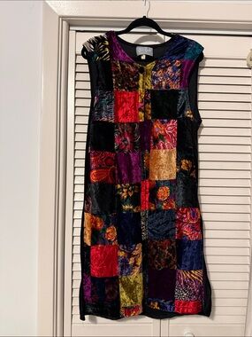 Cover Charge Multicolor Patchwork Velvet Button Front Long Vest